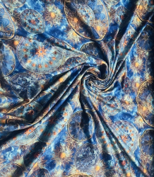 ZBYTEK legínovina/úplet milk silk  vzor mandala modrá - 44 CM