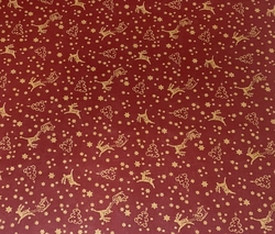 Popelín vánoční -  zlatý sob na tmavě červené