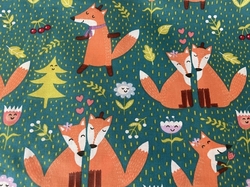 Bavlněné plátno lišky na zelené