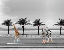 Úpletový panel  ŽIRAFA A ZEBRA NA BRUSLÍCH