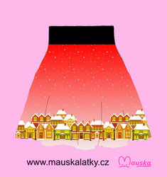ZBYTEK Dětský panel na sukni micropeach - Vánoční  - vesnička na červené (KAZOVÝ CHYBA TISKU VIZ FOTO)