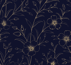 ZBYTEK Legínovina milk silk  vzor ZLATÉ KVĚTY NA NAVY - 32 CM