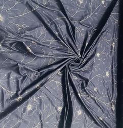 ZBYTEK Legínovina milk silk  vzor ZLATÉ KVĚTY NA NAVY - 32 CM