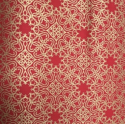 Bavlněné plátno vánoční - ornamenty  na červené - zlatotisk 