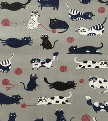 Bavlněné plátno kočky na šedé
