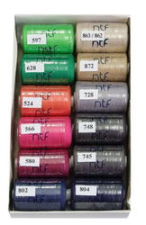 Polyesterové nitě  NTF 12ks x 1000m mix barev V garden