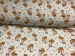 Teplákovina alpen fleece LIŠKY NA SVĚTLÉM MELÍRU