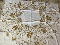 Zbytek - Dětský panel na kolovou sukni micropeach - ZLATÉ KVĚTINY - (kaz viz foto a chybi asi 5 cm panelu)