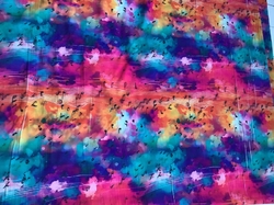 Kazové Silky  umělé hedvábí vzor duhová hudba - bílé čáry viz foto