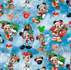 legínovina/úplet  milk silk  - Vánoční Mickey na modré