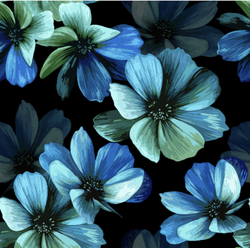 Předobjednávka Silky  umělé hedvábí vzor Modré květy