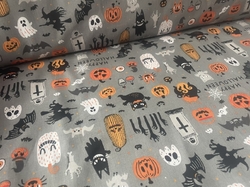 plátno bavlněné -  Halloween šedá