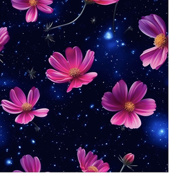  legínovina/úplet  milk silk  vzor růžové květy na noční obloze