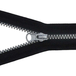 Zip kostěný bundový 5mm dělitelný délka 40 cm - ČERNÁ S ŠEDOU