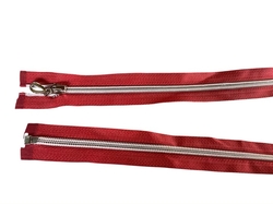 Zip spirálový bundový 5mm dělitelný délka 80 cm - DVOUBAREVNÝ STŘÍBRNÁ NA ČERVENÉ