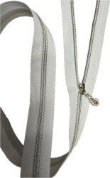 Zip spirálový bundový no5 dělitelný délka 80 cm - DVOUBAREVNÝ STŘÍBRNÁ NA BÍLÉ, ozdobný jezdec