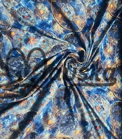 legínovina/úplet milk silk  vzor mandala modrá