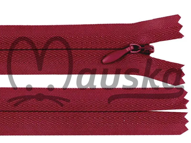Zip spirálový skrytý 3mm nedělitelný délka 18 cm - bordo