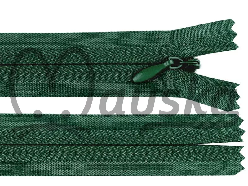 Zip spirálový skrytý 3mm nedělitelný délka 18 cm - tmavá zelená