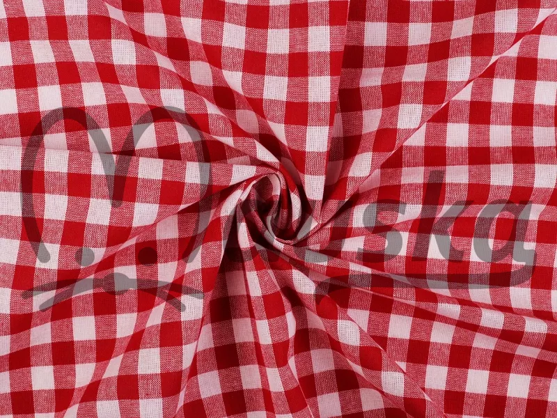 Bavlněné plátno Bavlněná látka / plátno Kanafas větší kostka / káro - červená