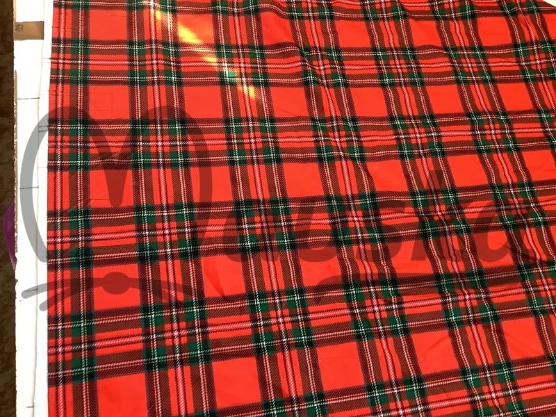 Kazovka Teplákovina prémiová počesaná  TARTAN ČERVENÝ - světlé čáry