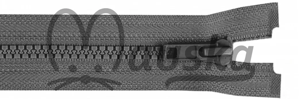 Zip kostěný bundový 5mm dělitelný 2 jezdce délka 70 cm - šedá