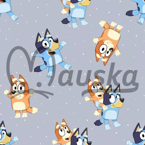  jarní softshell potisk  bluey na šedé s puntíky