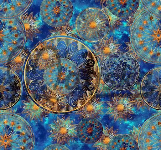 legínovina/úplet milk silk  vzor mandala modrá