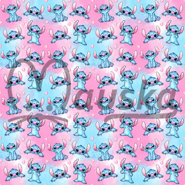 Plavkovina - potisk - příšerka stitch na růžové