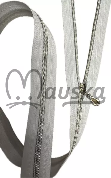 Zip spirálový bundový no5 dělitelný délka 80 cm - DVOUBAREVNÝ STŘÍBRNÁ NA BÍLÉ, ozdobný jezdec